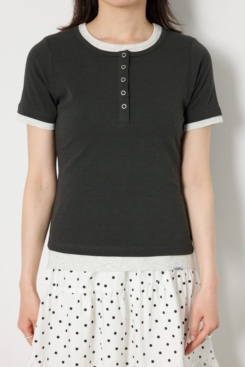 フェイクレイヤードヘンリーTシャツ C.GRY FREE
