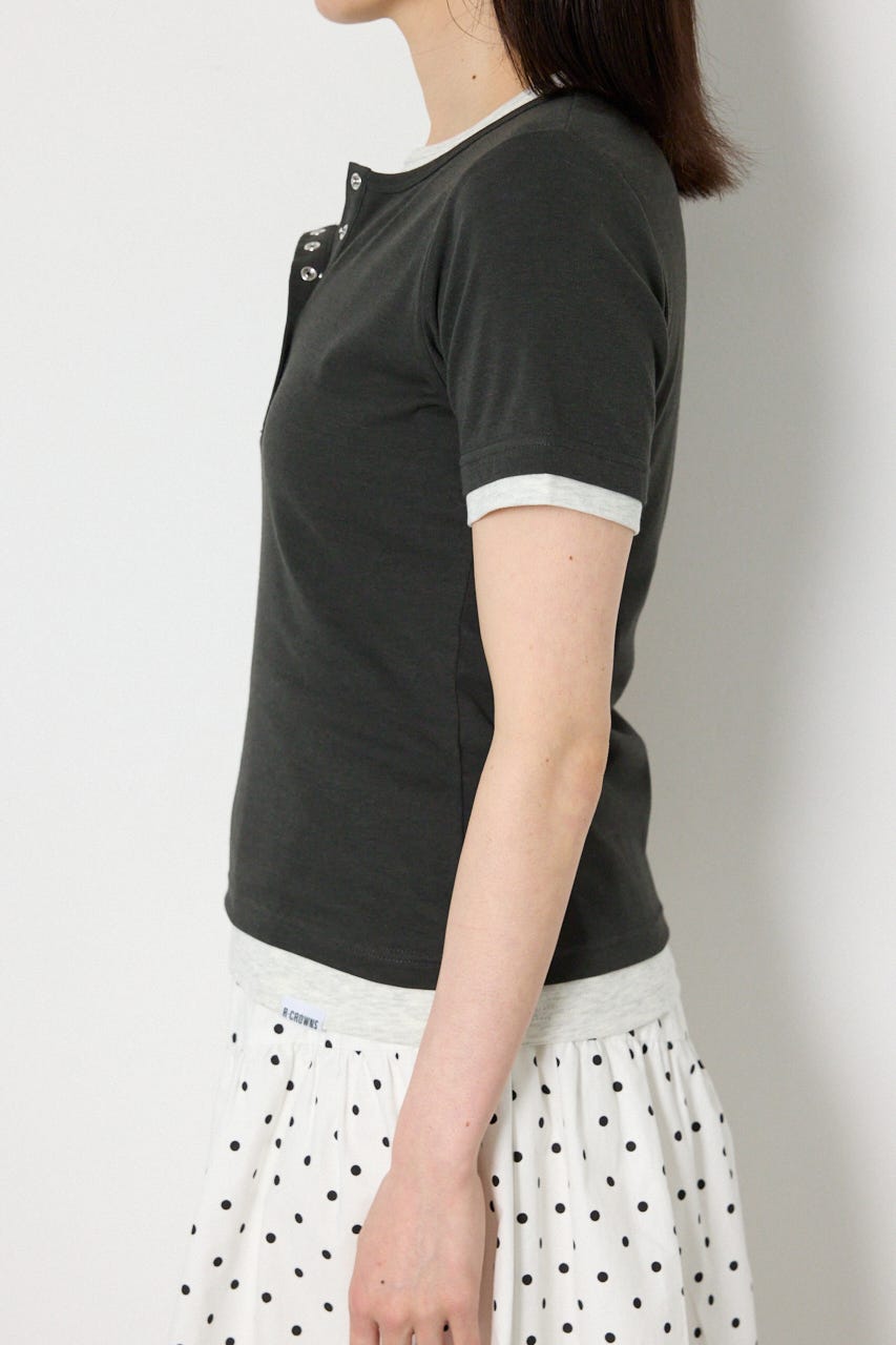 フェイクレイヤードヘンリーTシャツ C.GRY FREE