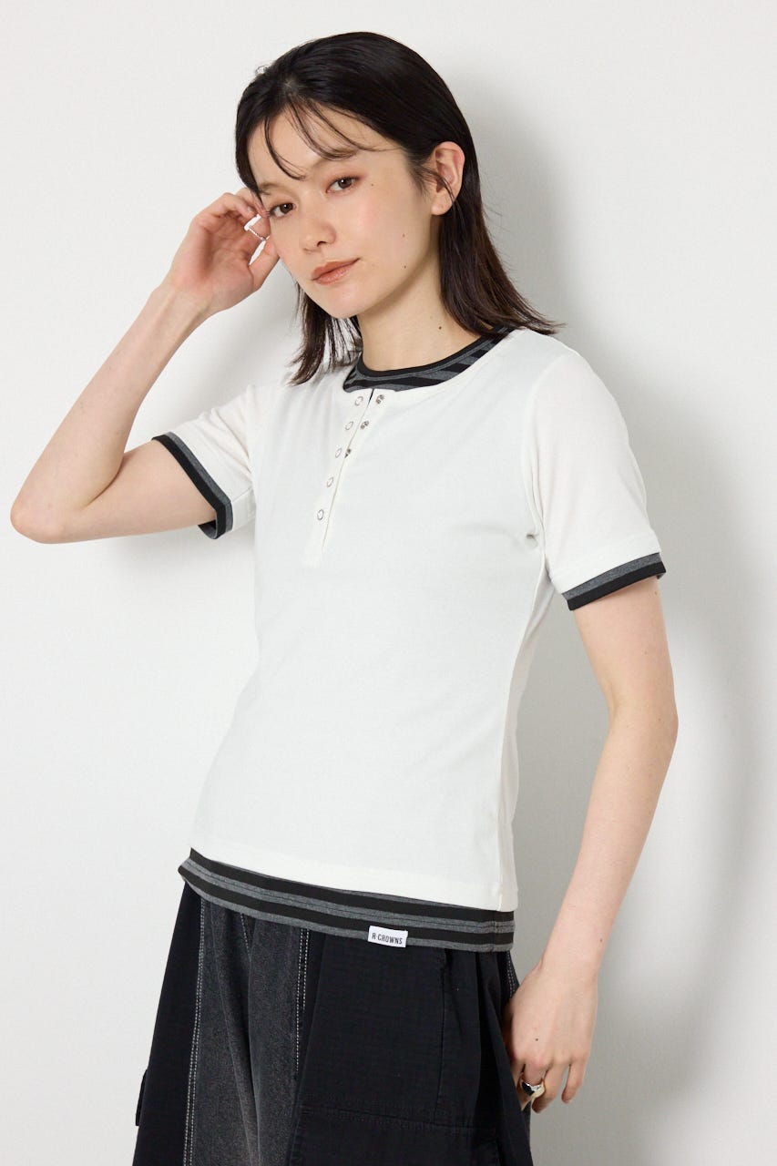 フェイクレイヤードヘンリーTシャツ O/WHT FREE