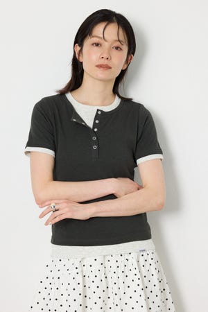 フェイクレイヤードヘンリーTシャツ
