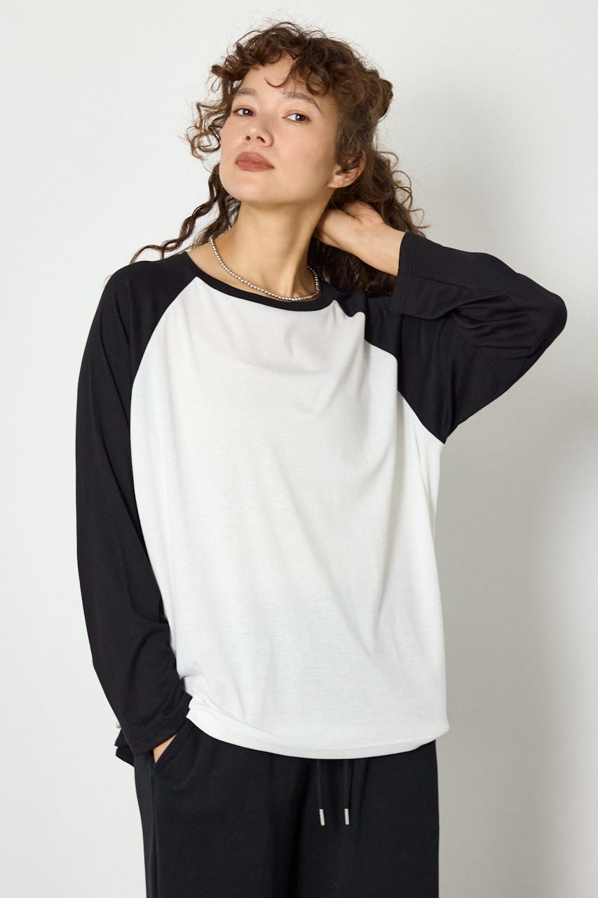 ラグランベーシックロンTEE 柄BLK FREE