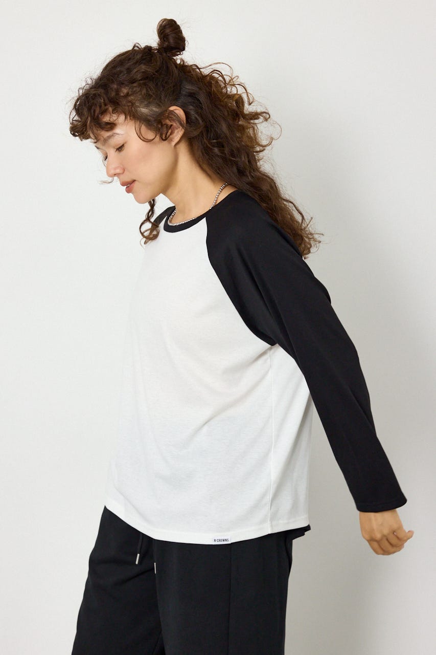 ラグランベーシックロンTEE 柄BLK FREE
