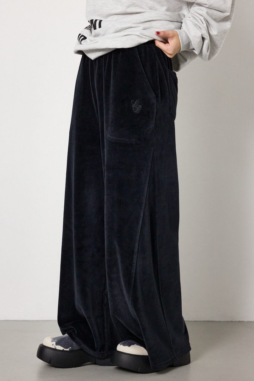 L.B.ベロアフレアワイドパンツ BLK S