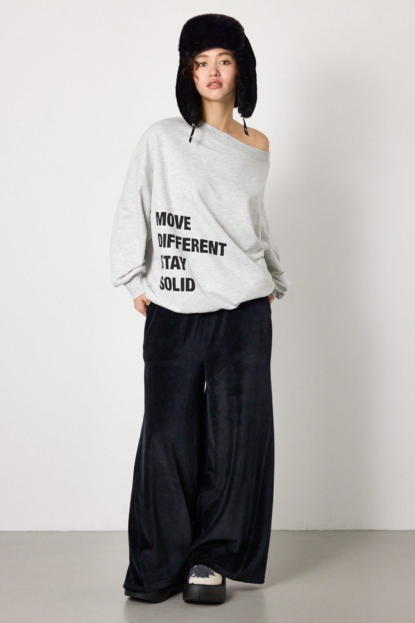 L.B.ベロアフレアワイドパンツ BLK S