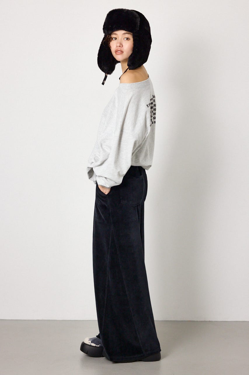 L.B.ベロアフレアワイドパンツ BLK S