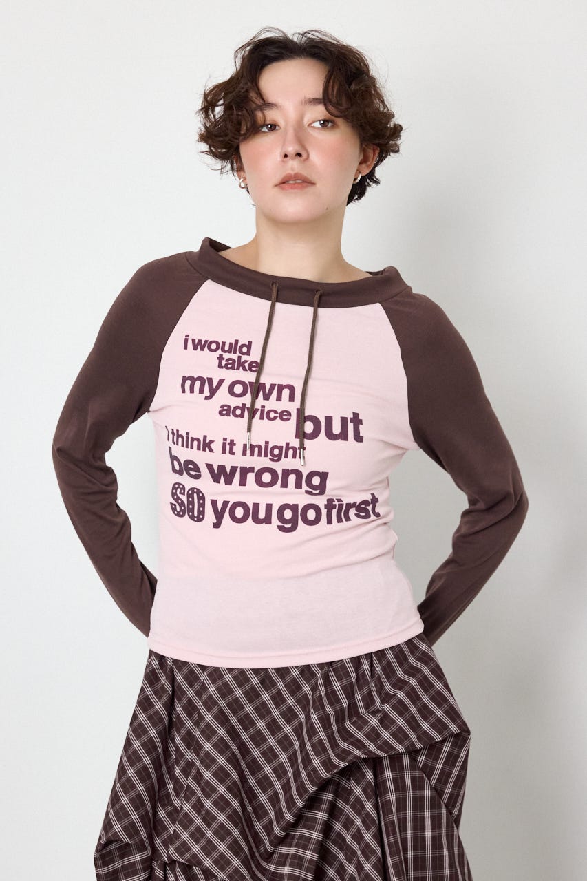 ワンショルラグランメッセージロングTシャツ BRN FREE
