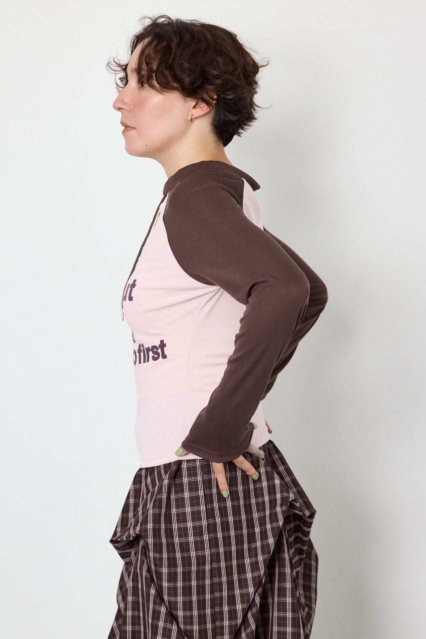 ワンショルラグランメッセージロングTシャツ BRN FREE