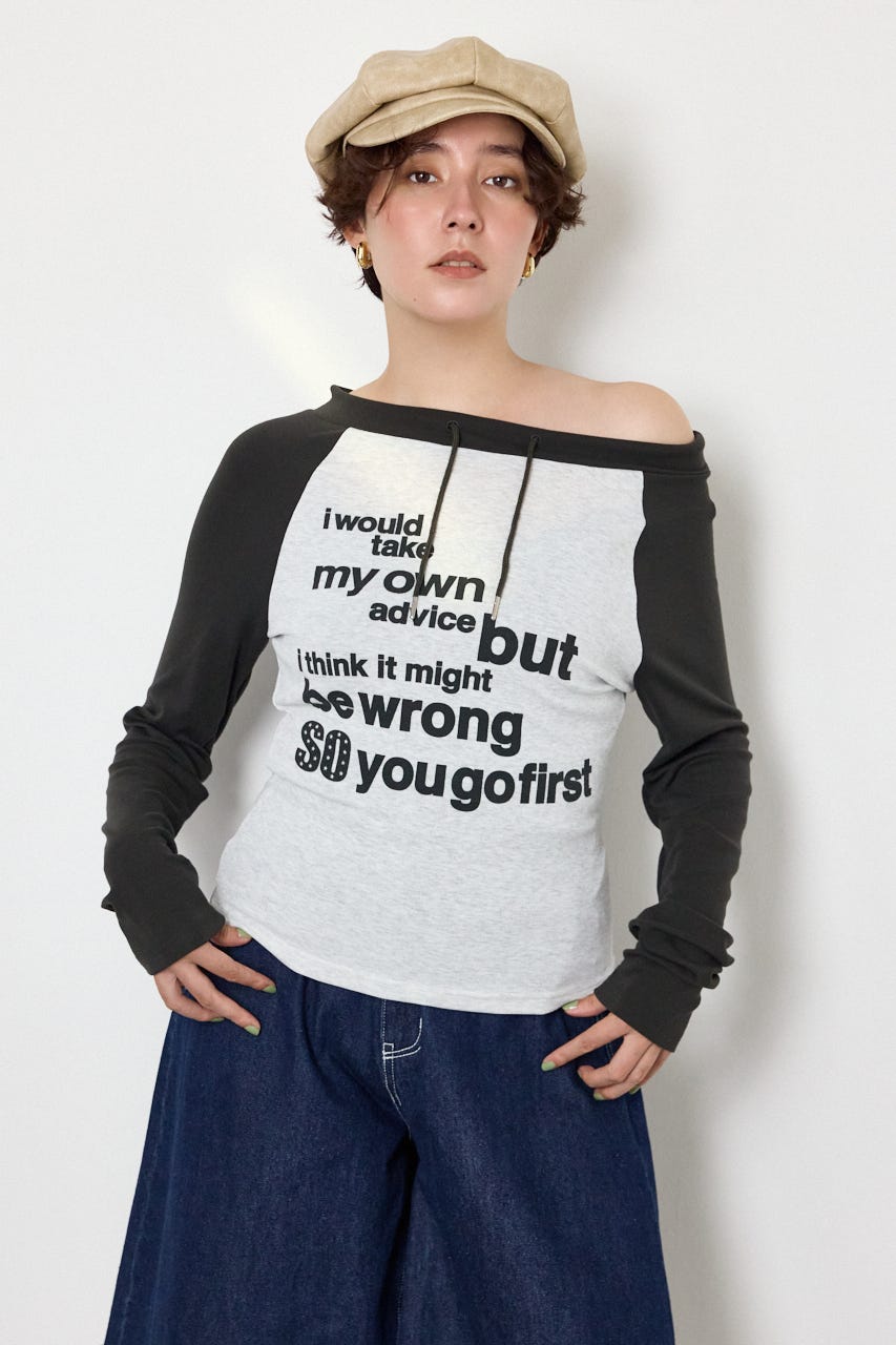 ワンショルラグランメッセージロングTシャツ C.GRY FREE