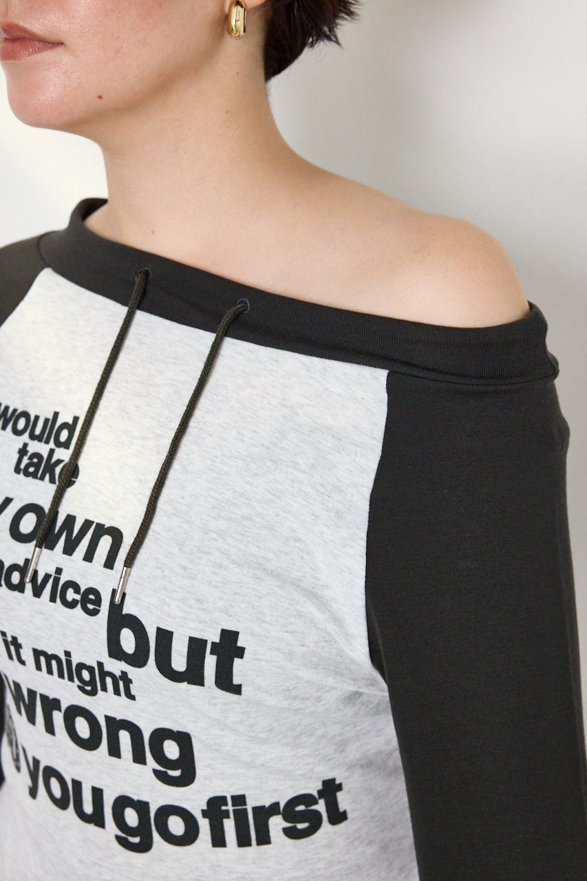 ワンショルラグランメッセージロングTシャツ C.GRY FREE
