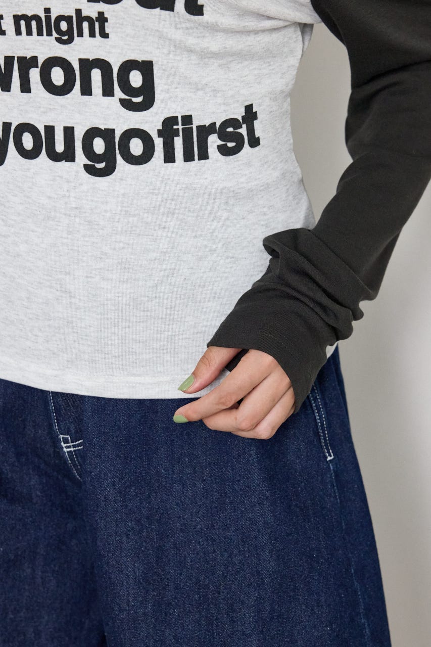 ワンショルラグランメッセージロングTシャツ C.GRY FREE