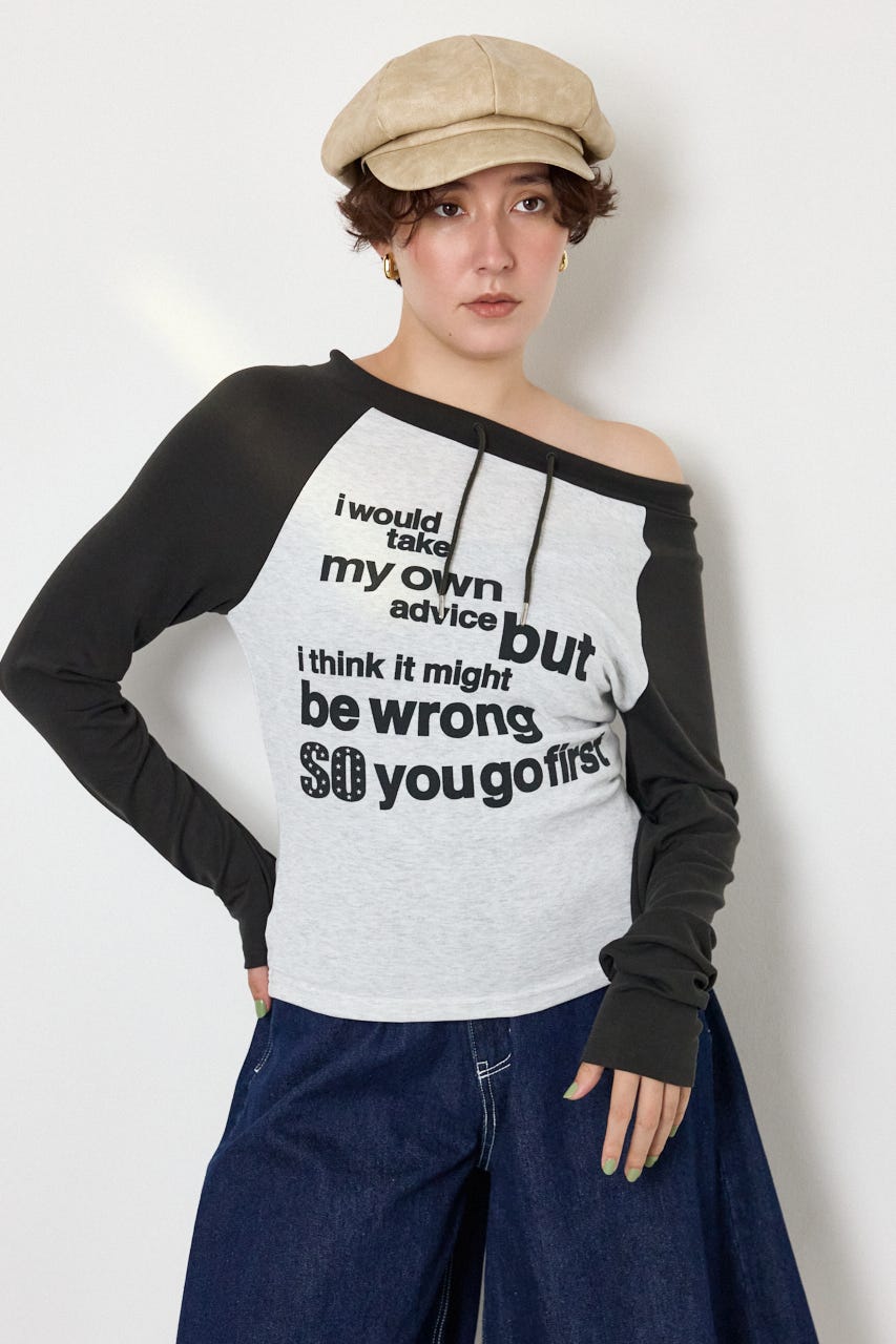 ワンショルラグランメッセージロングTシャツ C.GRY FREE