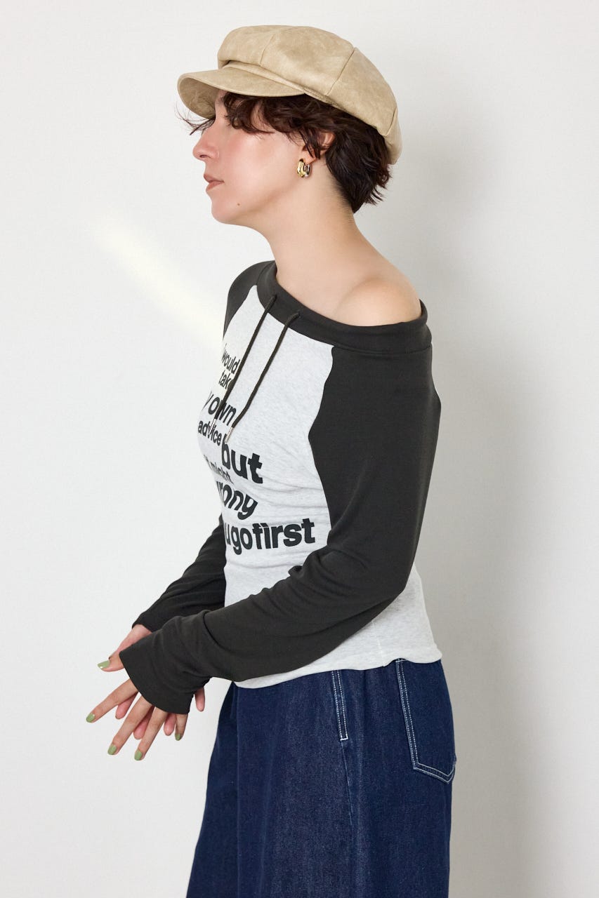 ワンショルラグランメッセージロングTシャツ C.GRY FREE