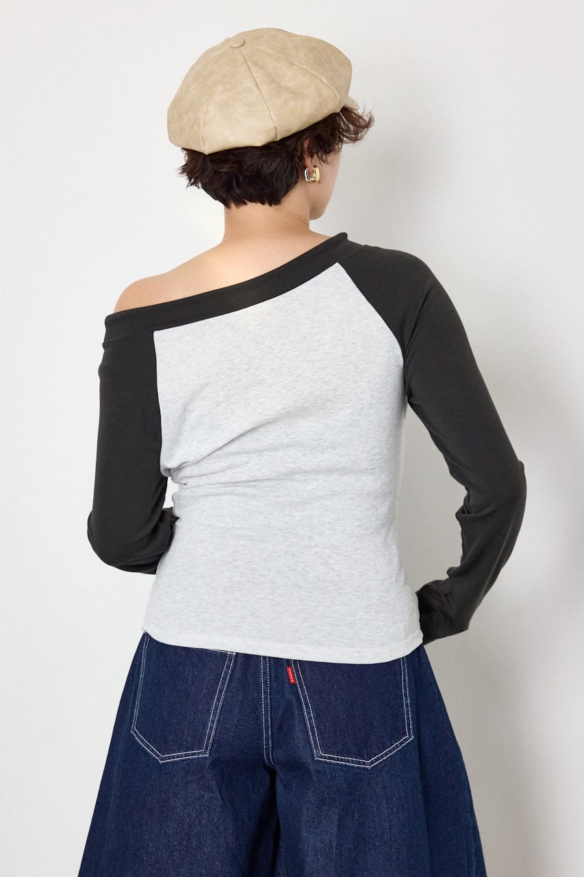 ワンショルラグランメッセージロングTシャツ C.GRY FREE