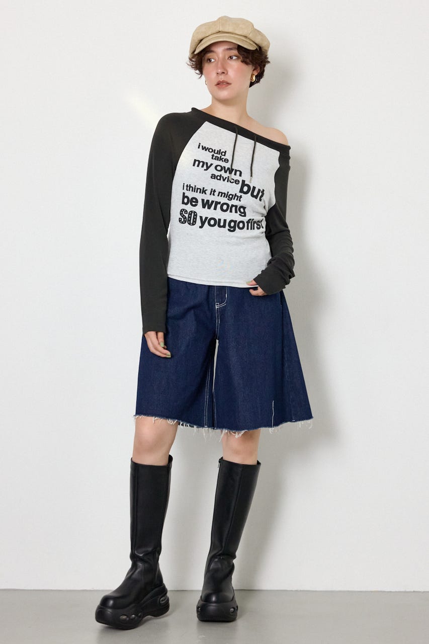 ワンショルラグランメッセージロングTシャツ C.GRY FREE