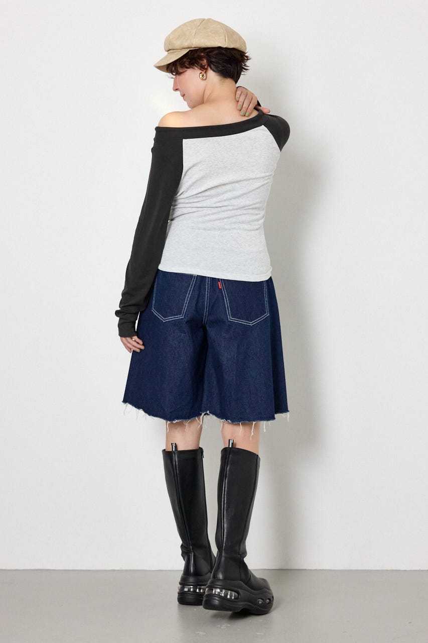 ワンショルラグランメッセージロングTシャツ C.GRY FREE