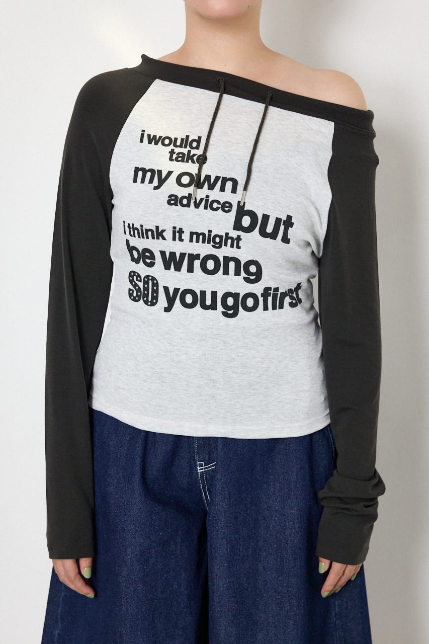 ワンショルラグランメッセージロングTシャツ C.GRY FREE