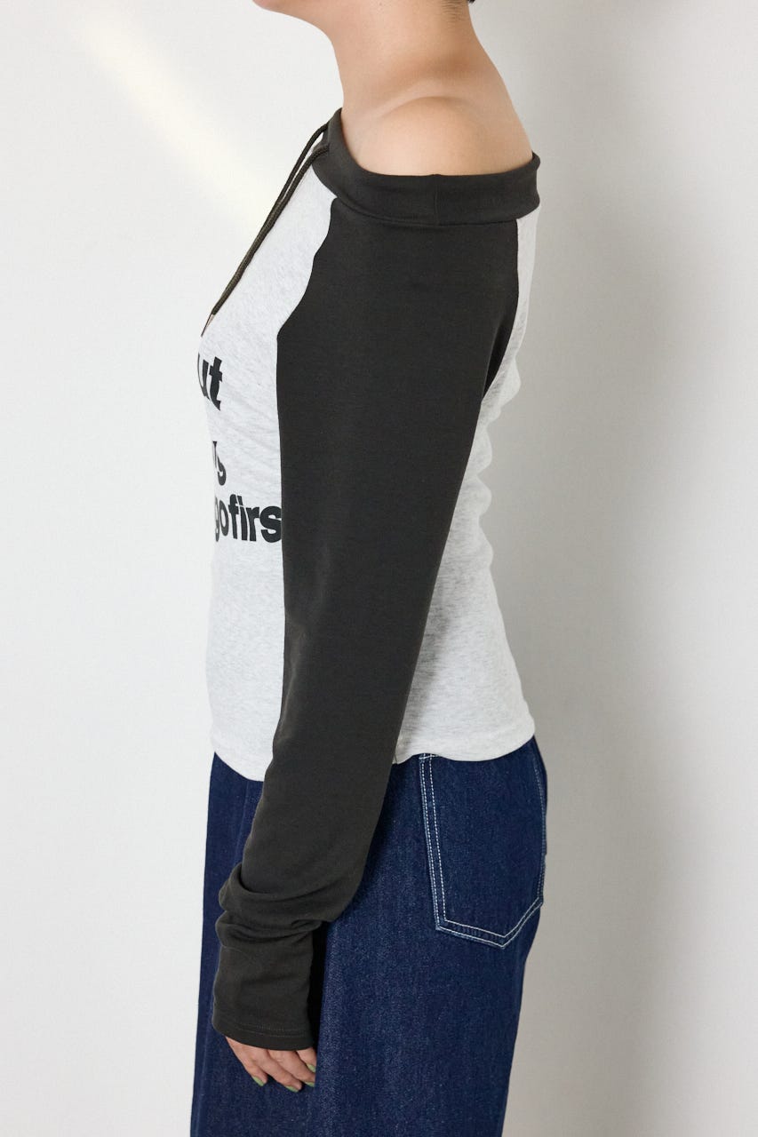 ワンショルラグランメッセージロングTシャツ C.GRY FREE