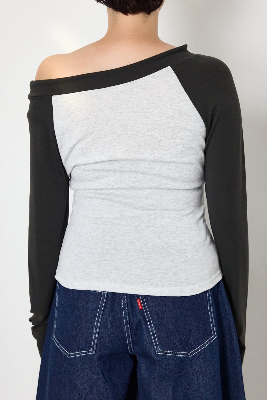 ワンショルラグランメッセージロングTシャツ C.GRY FREE