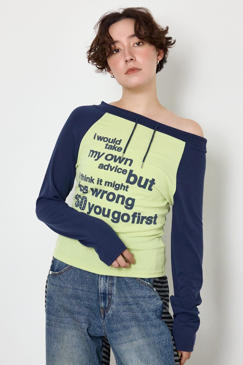 ワンショルラグランメッセージロングTシャツ NVY FREE