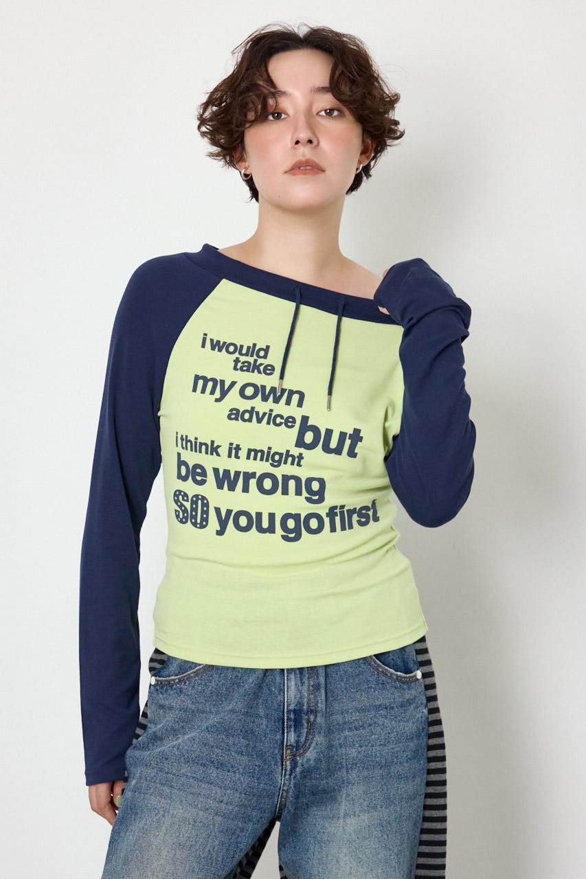 ワンショルラグランメッセージロングTシャツ NVY FREE