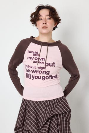 ワンショルラグランメッセージロングTシャツ