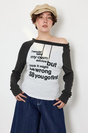 ワンショルラグランメッセージロングTシャツ
