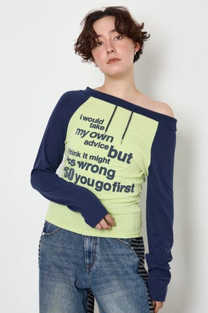 ワンショルラグランメッセージロングTシャツ