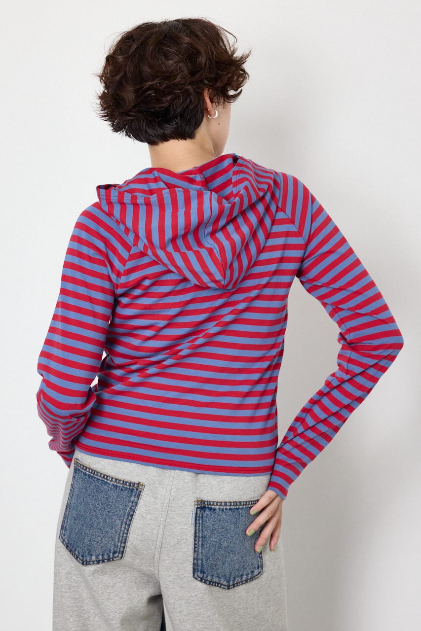 ボーダーフーディロンTEE 柄RED FREE