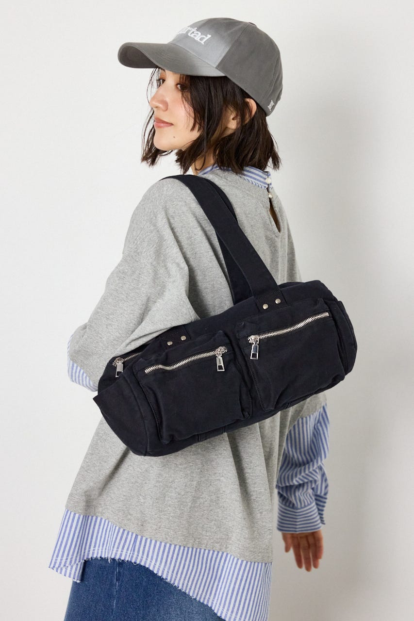 ジップポケットボストンバッグ BLK FREE