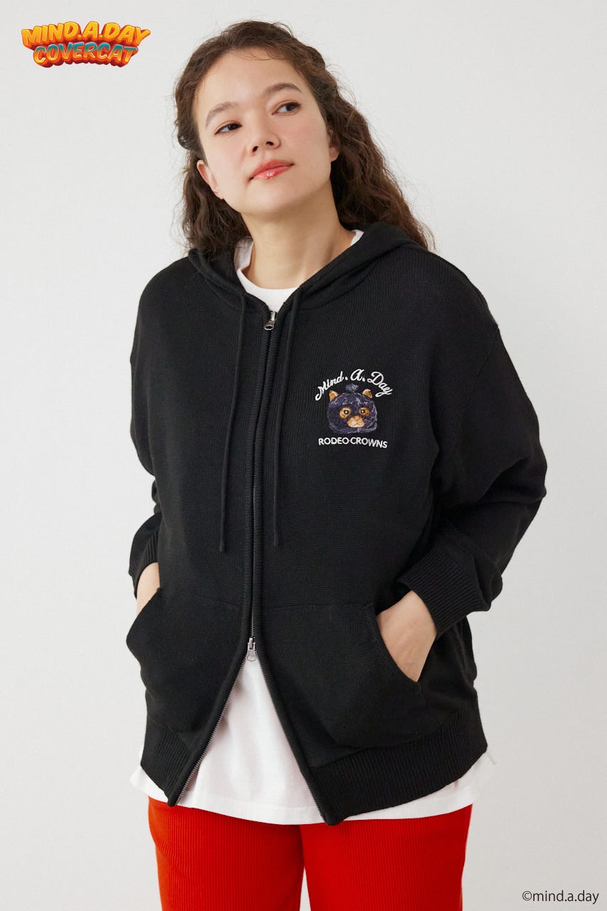 (MIND.A.DAY)ワンポイントニットフーディー BLK FREE