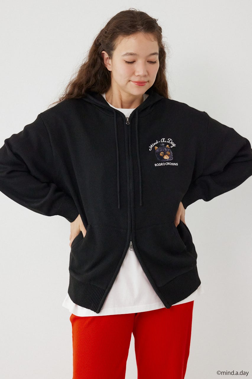 (MIND.A.DAY)ワンポイントニットフーディー BLK FREE