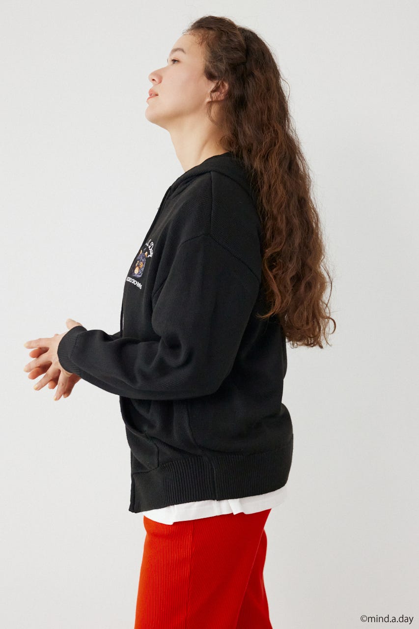 (MIND.A.DAY)ワンポイントニットフーディー BLK FREE