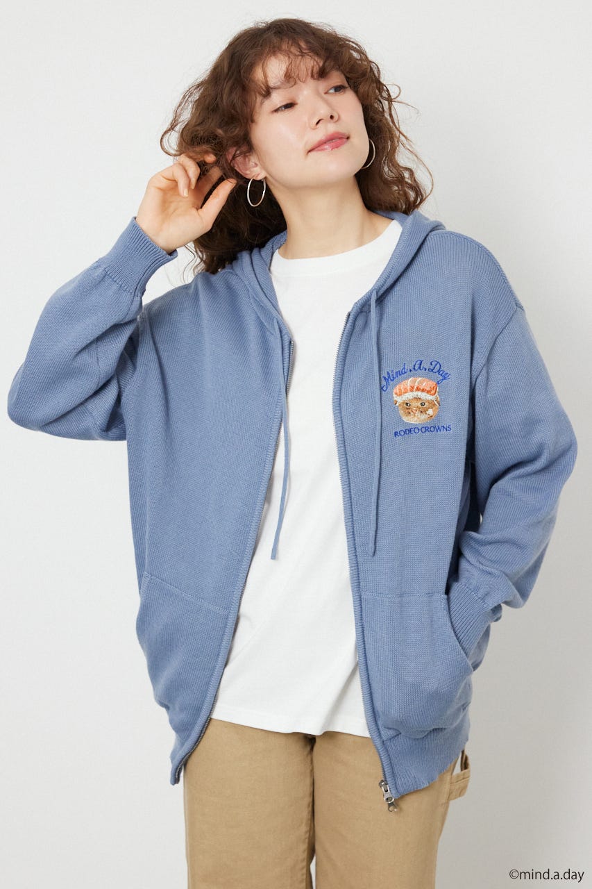 (MIND.A.DAY)ワンポイントニットフーディー L/BLU FREE