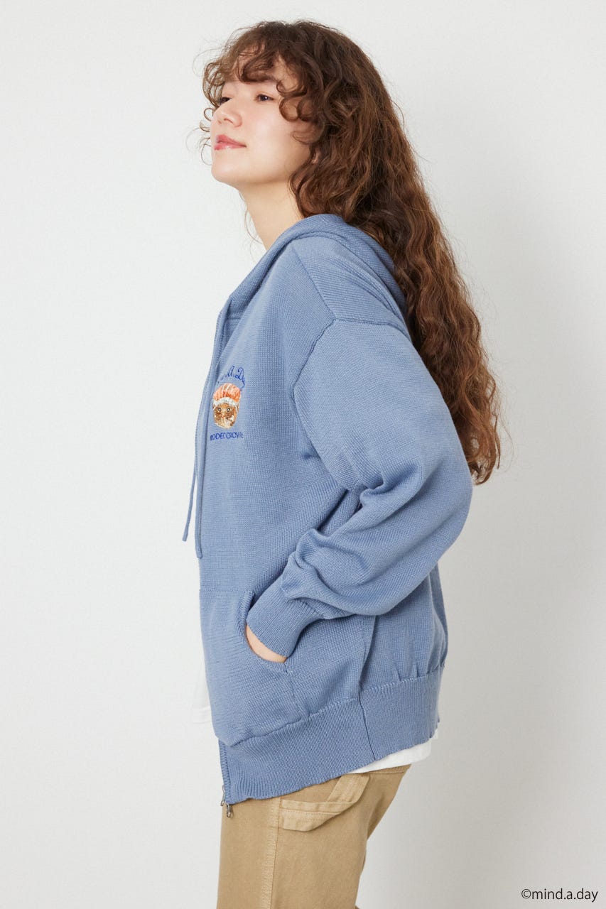 (MIND.A.DAY)ワンポイントニットフーディー L/BLU FREE