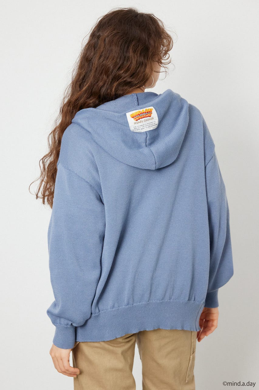 (MIND.A.DAY)ワンポイントニットフーディー L/BLU FREE