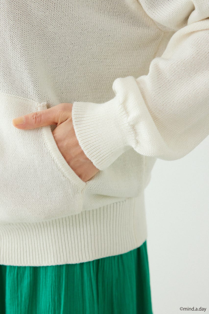 (MIND.A.DAY)ワンポイントニットフーディー O/WHT FREE