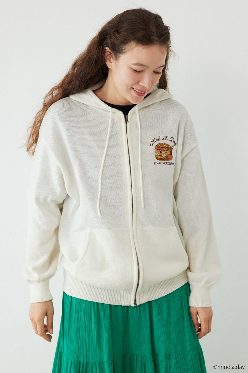 (MIND.A.DAY)ワンポイントニットフーディー O/WHT FREE