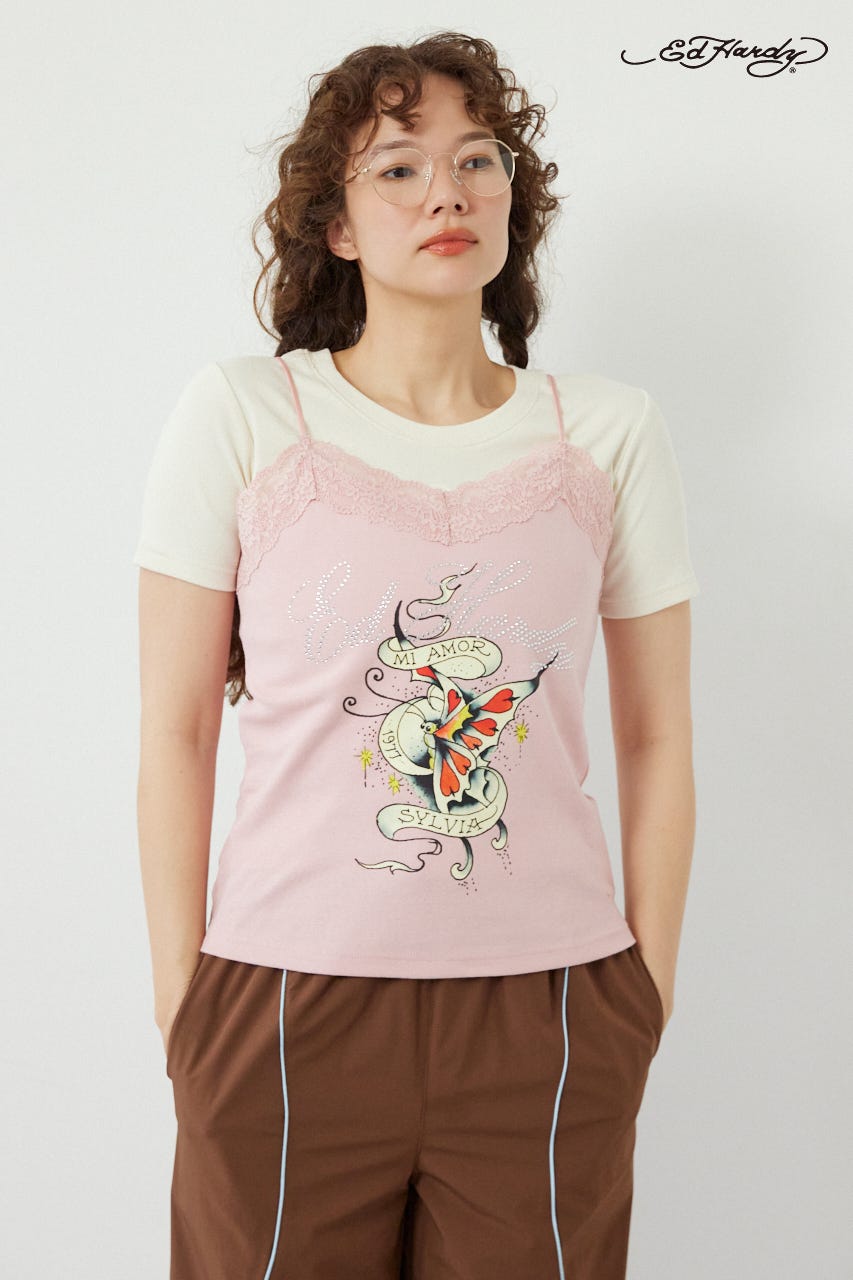 (Ed Hardy)レースキャミソール L/PNK FREE