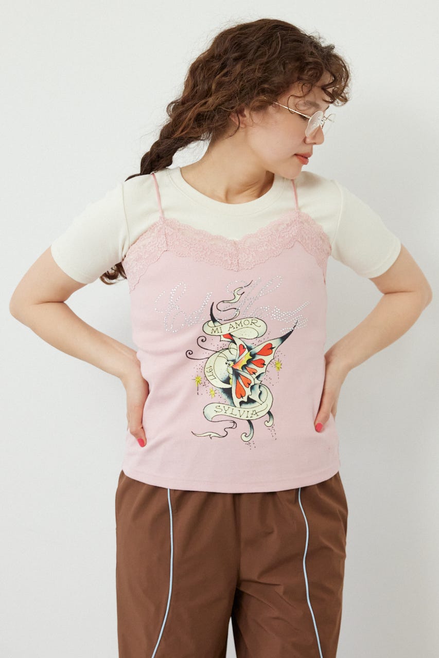 (Ed Hardy)レースキャミソール L/PNK FREE