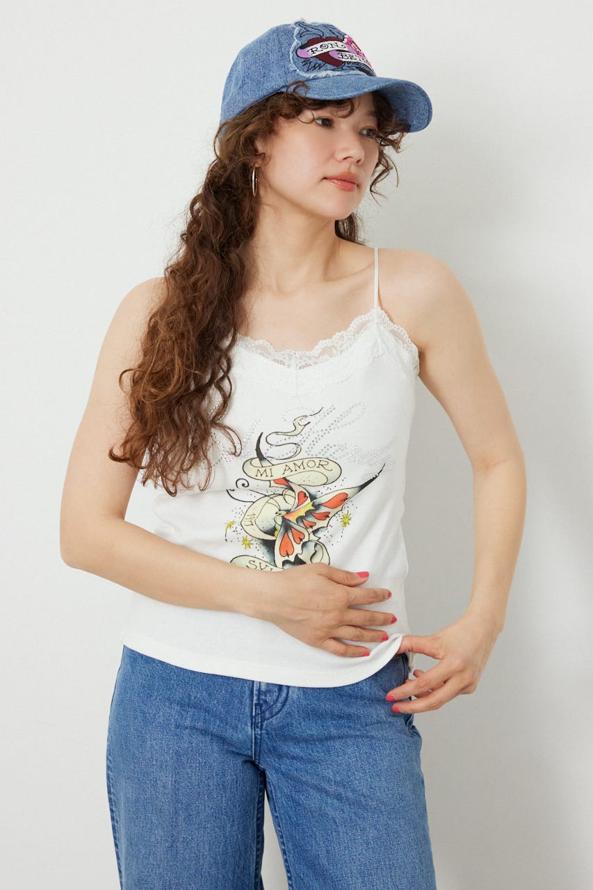 (Ed Hardy)レースキャミソール O/WHT FREE