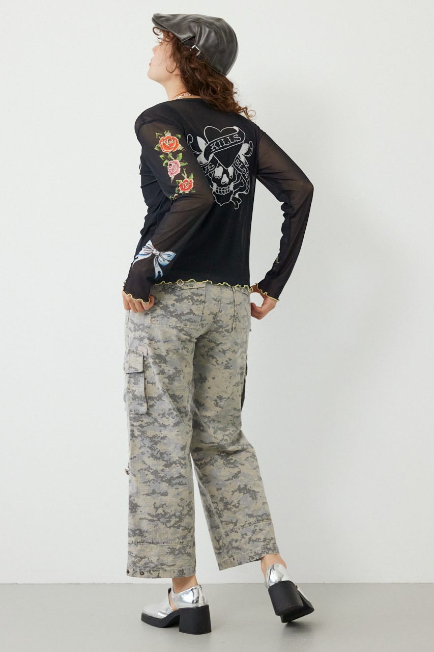 (Ed Hardy)シアーロングスリーブ Tシャツ BLK FREE