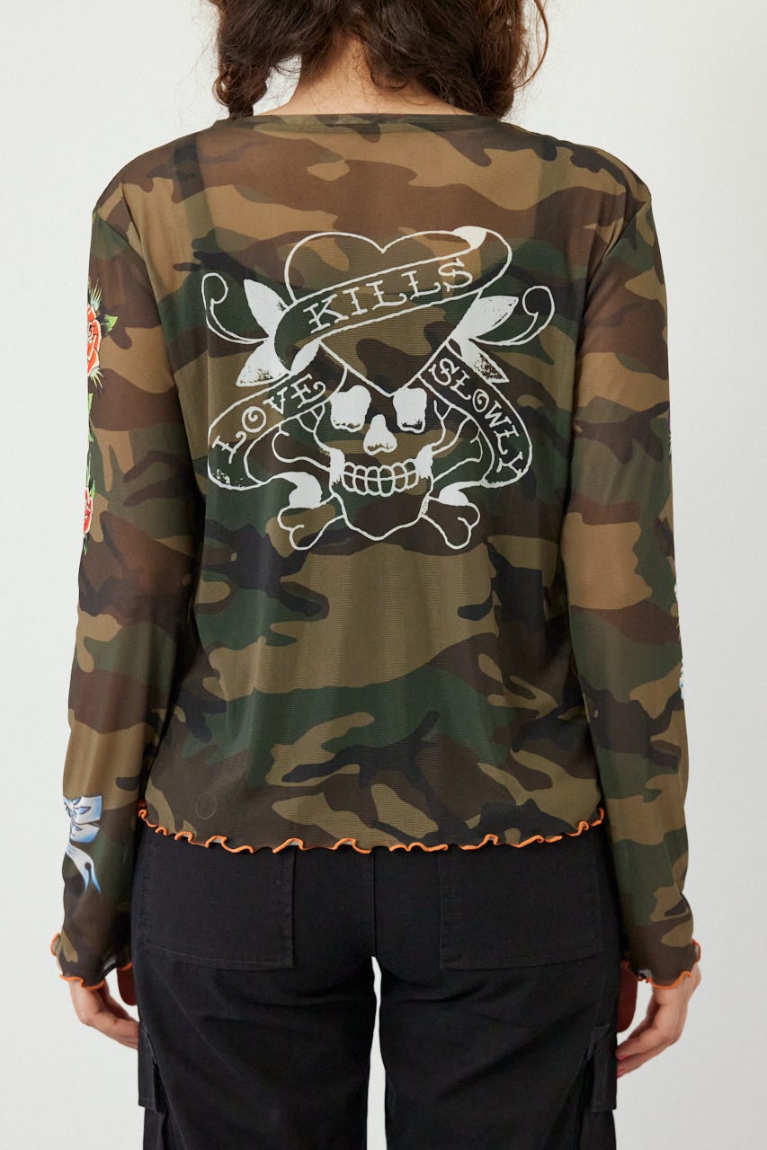 (Ed Hardy)シアーロングスリーブ Tシャツ 迷彩 FREE