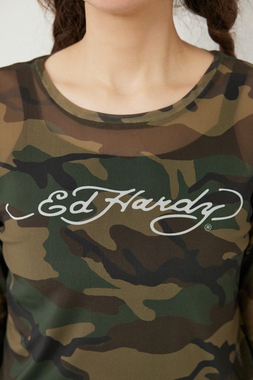 (Ed Hardy)シアーロングスリーブ Tシャツ 迷彩 FREE
