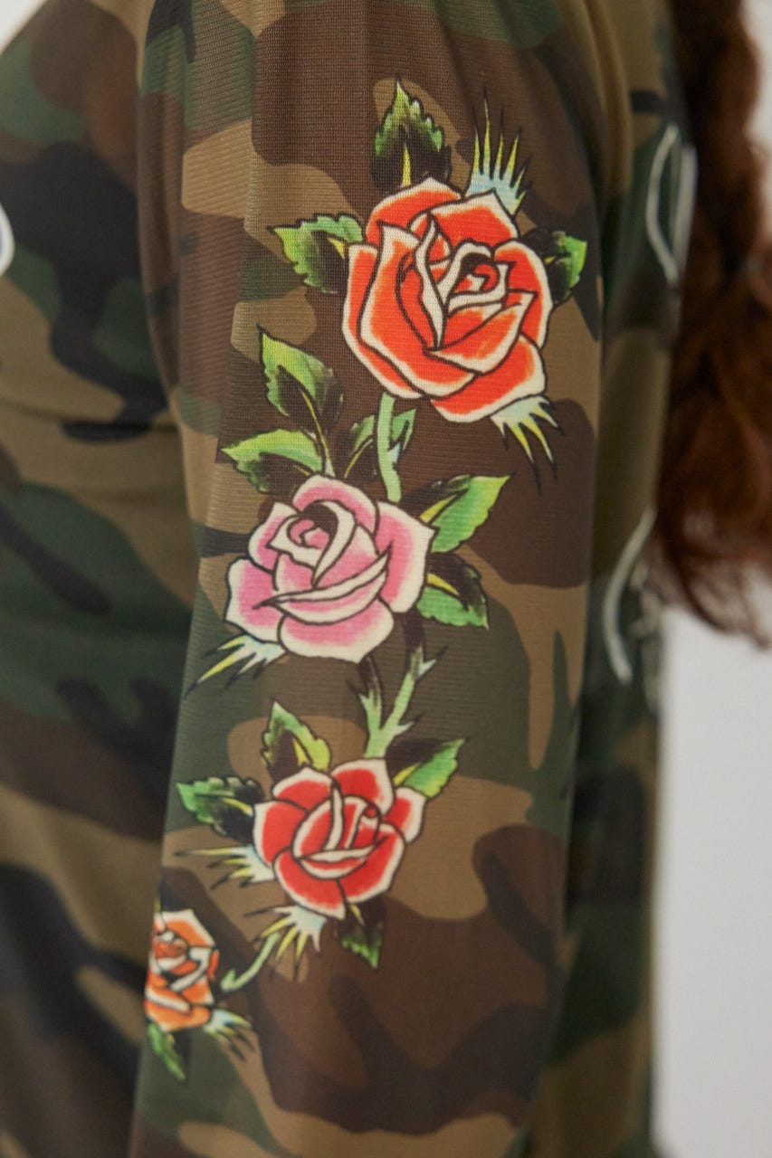 (Ed Hardy)シアーロングスリーブ Tシャツ 迷彩 FREE