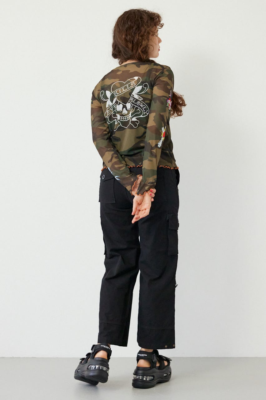 (Ed Hardy)シアーロングスリーブ Tシャツ 迷彩 FREE