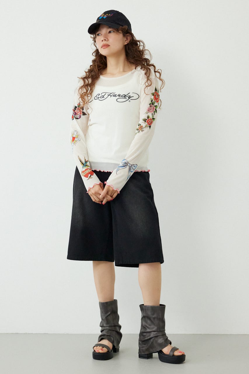 (Ed Hardy)シアーロングスリーブ Tシャツ O/WHT FREE