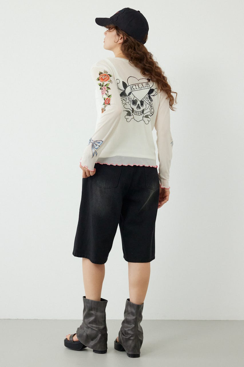 (Ed Hardy)シアーロングスリーブ Tシャツ O/WHT FREE