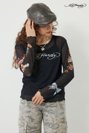 (Ed Hardy)シアーロングスリーブ Tシャツ