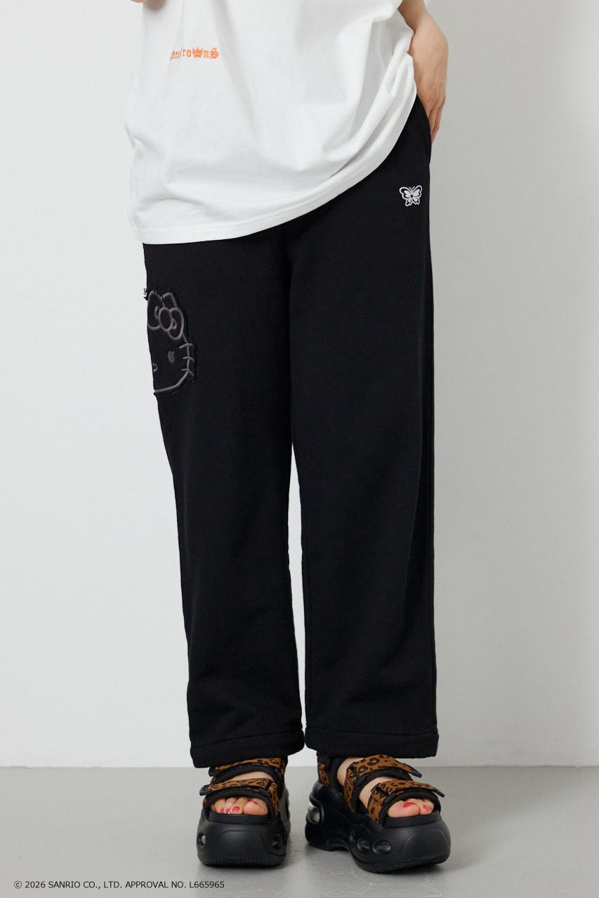 (HELLO KITTY) アップリケスウェットパンツ BLK S
