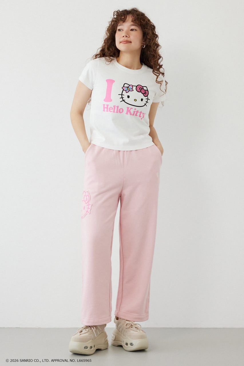 (HELLO KITTY) アップリケスウェットパンツ L/PNK S